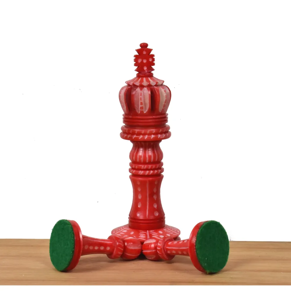 Jeu d'échecs 4.1" en os de chameau sculpté à la main - Pièces d'échecs uniquement - Cramoisi et blanc