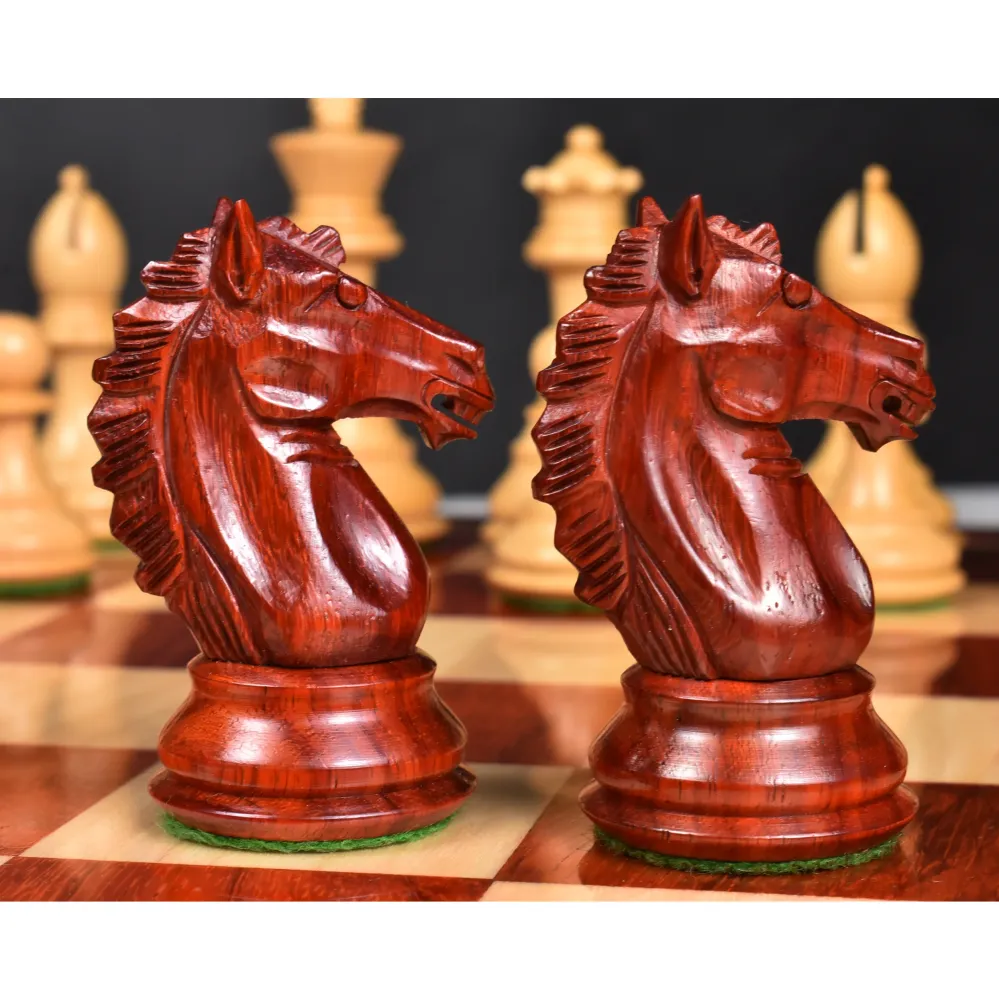 Jeu d'échecs lesté Alban Staunton exclusif - Pièces d'échecs uniquement - Bois de rose Bud - 4 reines