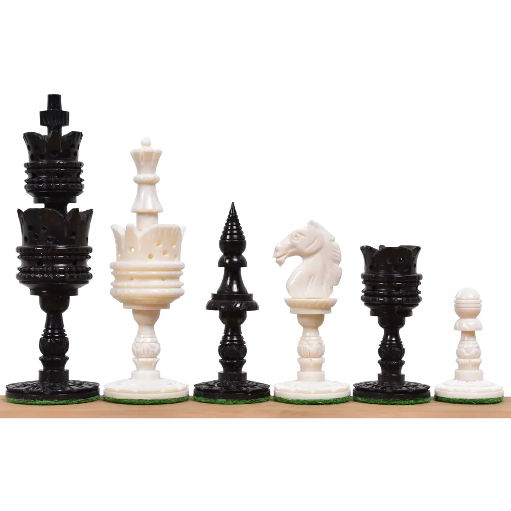 Jeu d'échecs 4.1" Lotus Series sculpté à la main - Pièces d'échecs uniquement - Os de chameau