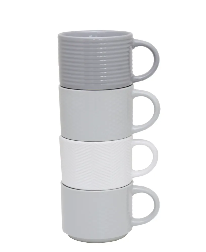 kitchen Life 4 Piece Mug Set - Repoussé White and grey