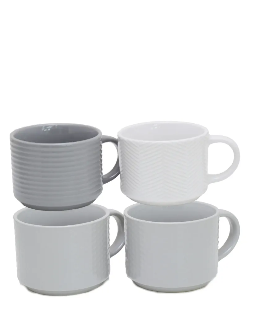 kitchen Life 4 Piece Mug Set - Repoussé White and grey