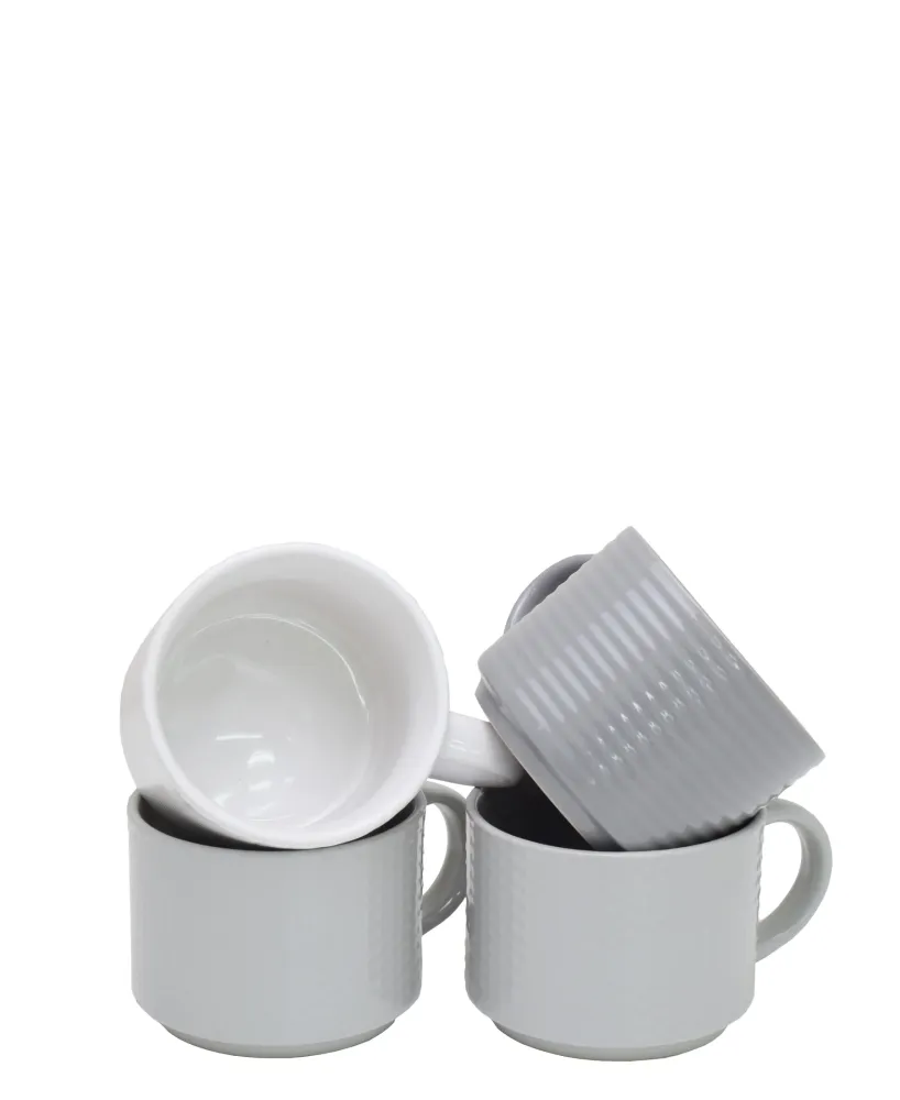 kitchen Life 4 Piece Mug Set - Repoussé White and grey