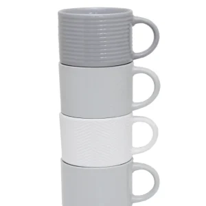 kitchen Life 4 Piece Mug Set - Repoussé White and grey