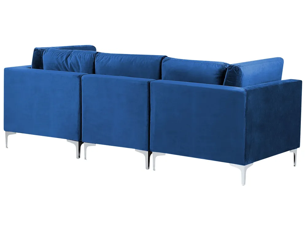 Left Hand 4 Seater Assemblable Velvet Corner Sofa Ottoman Blue EVJA