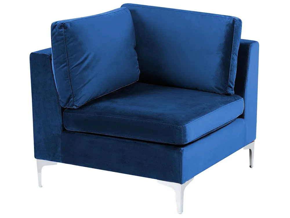 Left Hand 4 Seater Assemblable Velvet Corner Sofa Ottoman Blue EVJA