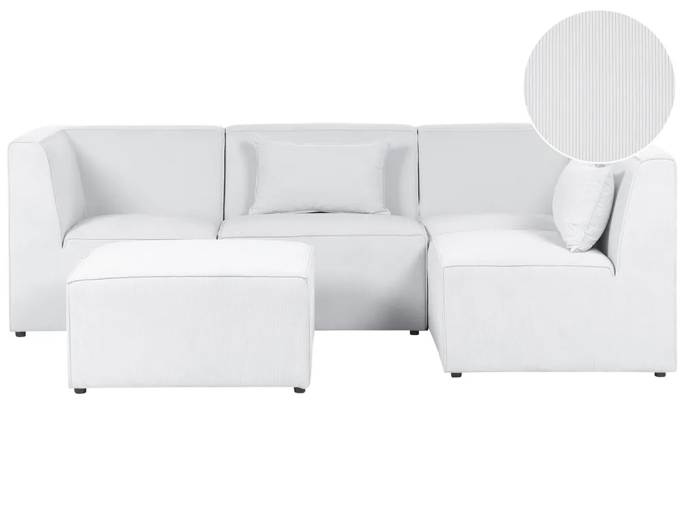 Left Hand 4 Seater Modular Jumbo Cord Corner Sofa Ottoman Off Blanc pur LEMVIG