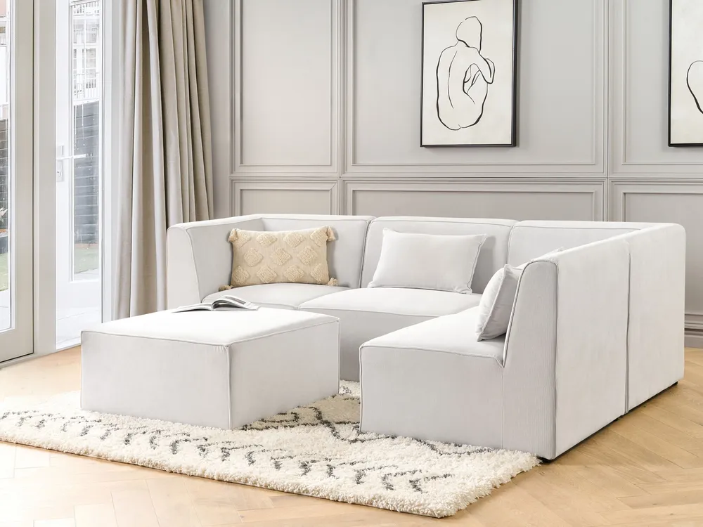 Left Hand 4 Seater Modular Jumbo Cord Corner Sofa Ottoman Off Blanc pur LEMVIG