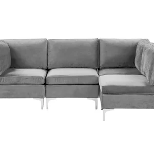 Left Hand 4 Seater Modular Panne Corner Sofa Grey EVJA