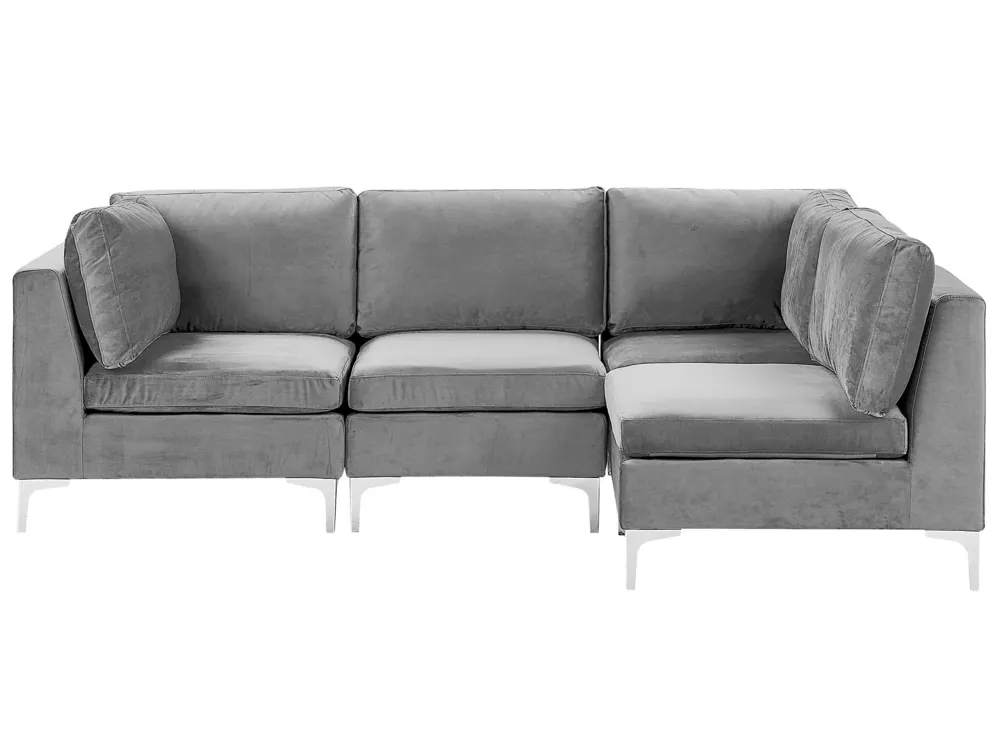 Left Hand 4 Seater Modular Panne Corner Sofa Grey EVJA