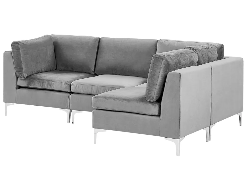 Left Hand 4 Seater Modular Panne Corner Sofa Grey EVJA