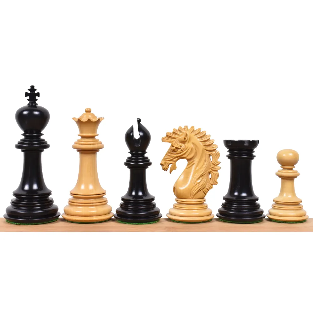 Légèrement imparfait 4.6" Mogul Staunton Luxe Jeu de pièces d'échecs seulement - Bois d'ébène à trois fois poids