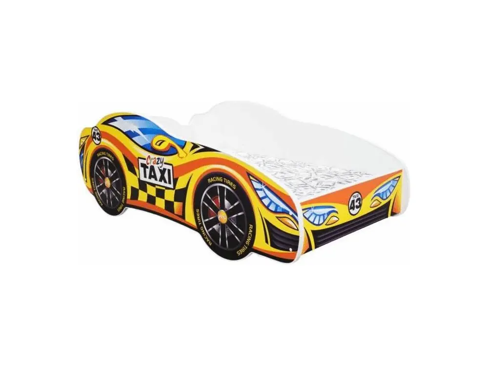 Lit voiture taxi jaune 70x140 - Sommier et matelas inclus