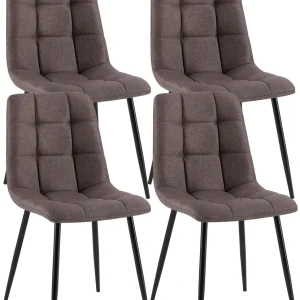 Lot de 4 chaises de salle à manger avec coutures décoratives carrées en tissu marron et pieds en métal noir 10_0001800