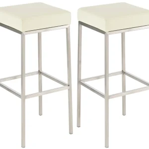 Lot de 2 tabourets de bar avec repose-pieds design hauteur 80 cm simple assise en VINYLE crème support en acier inoxydable...