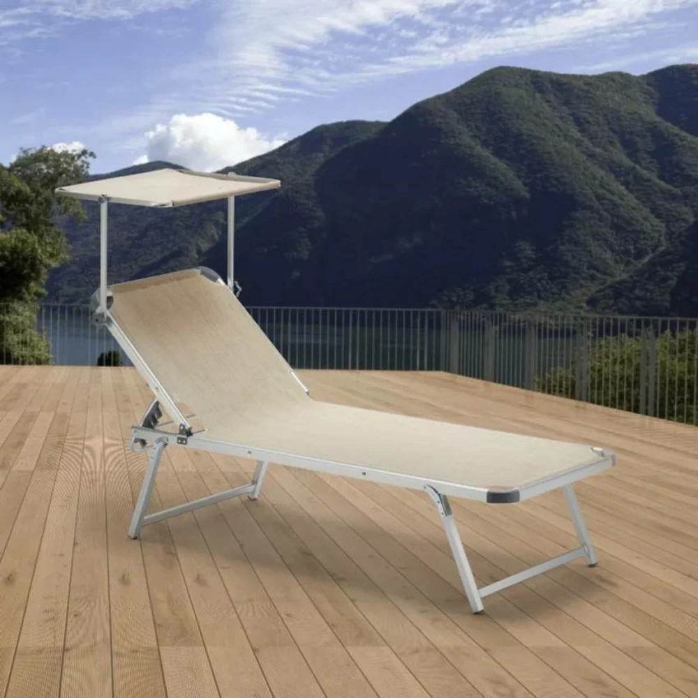 Lot de 4 transat de plage bain de soleil avec pare-soleil catcool