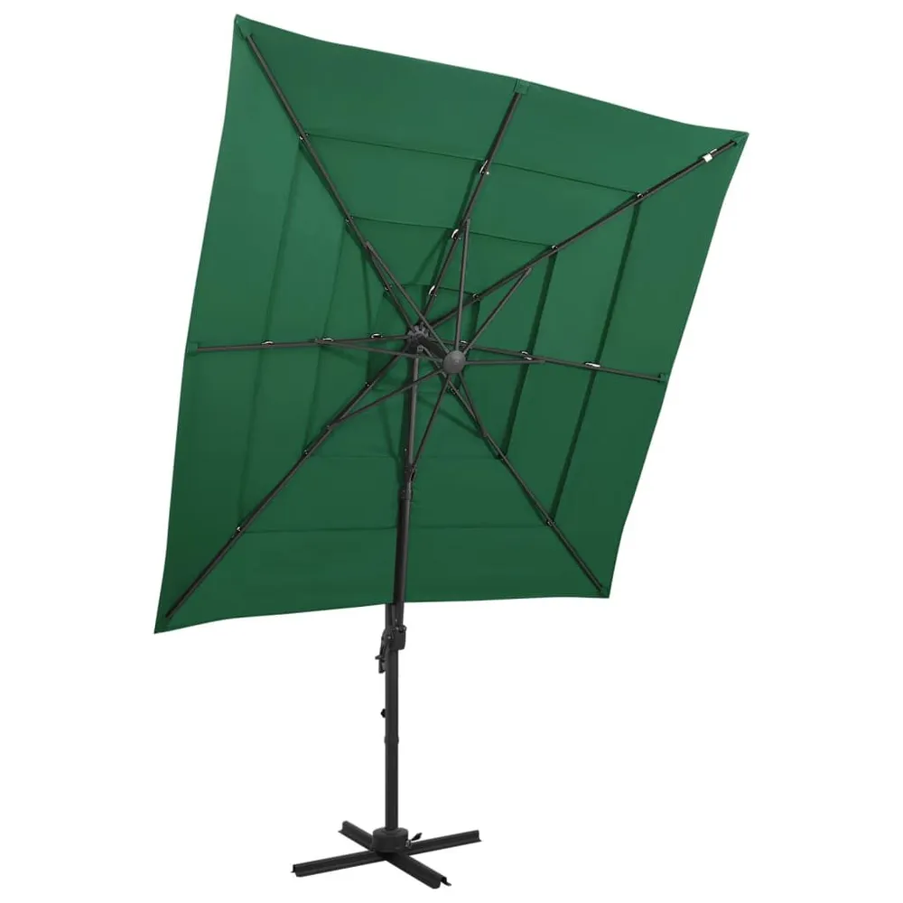 Parasol de jardin à 4 niveaux avec mât en aluminium vert