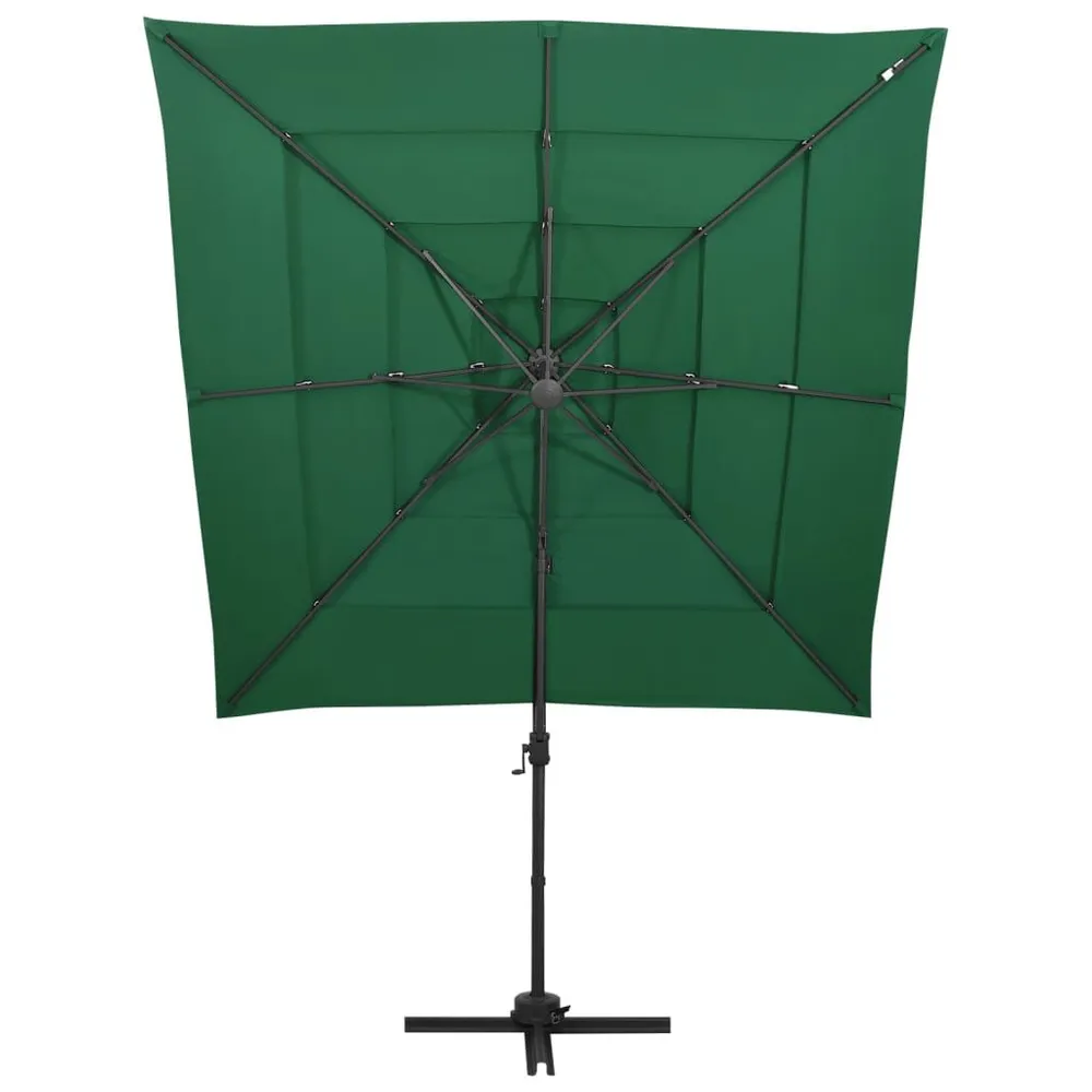 Parasol de jardin à 4 niveaux avec mât en aluminium vert
