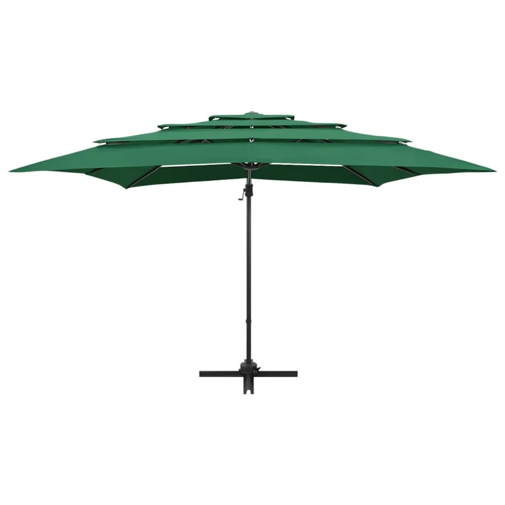 Parasol de jardin à 4 niveaux avec mât en aluminium vert