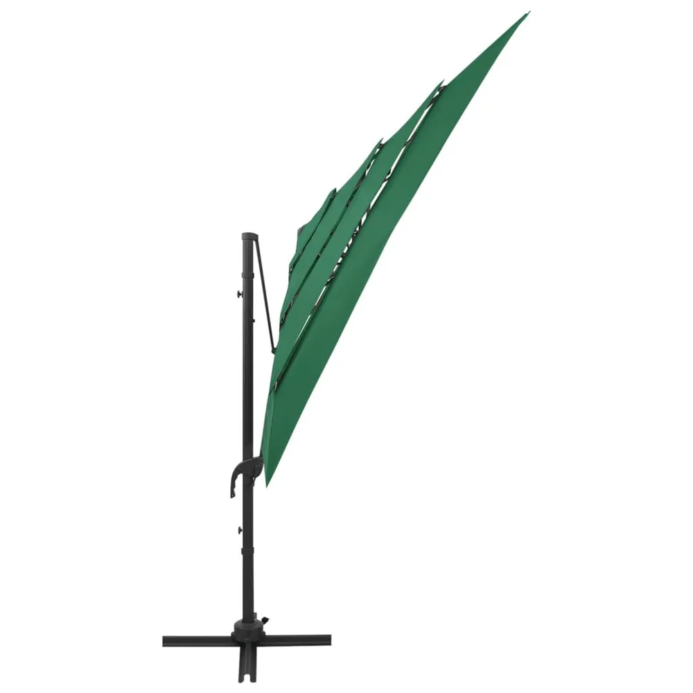 Parasol de jardin à 4 niveaux avec mât en aluminium vert