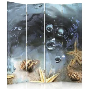 Paravent étoile de mer 4 panneaux 4 volets - 145 x 150 cm - 1 face déco, 1 face noir