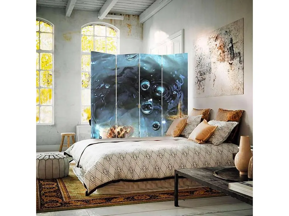 Paravent étoile de mer 4 panneaux 4 volets - 145 x 150 cm - 1 face déco, 1 face noir