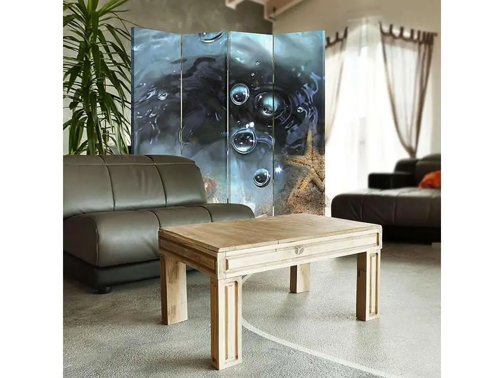 Paravent étoile de mer 4 panneaux 4 volets - 145 x 150 cm - 1 face déco, 1 face noir