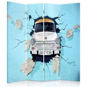 Paravent trabant une voiture 4 volets - 145 x 150 cm - 1 face déco, 1 face noir