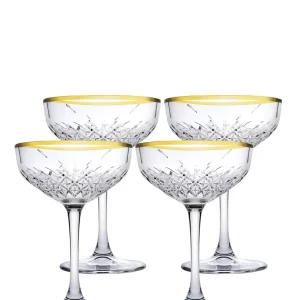 Pasabahce Timeless Cup 4 Piece - Diaphane Gold Rim