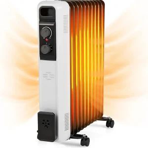 Radiateur à Bain dHuile 2500W Chauffage Efficace Silencieux 11 éléments Thermostat Réglable 3 Niveaux de Chauffage