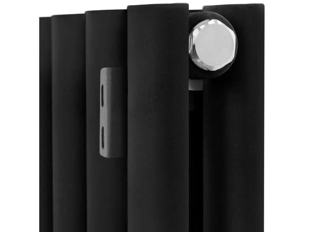 Radiateur noir mat ovale jumeau couche en acier raccord à gauche 1020 x 600 mm