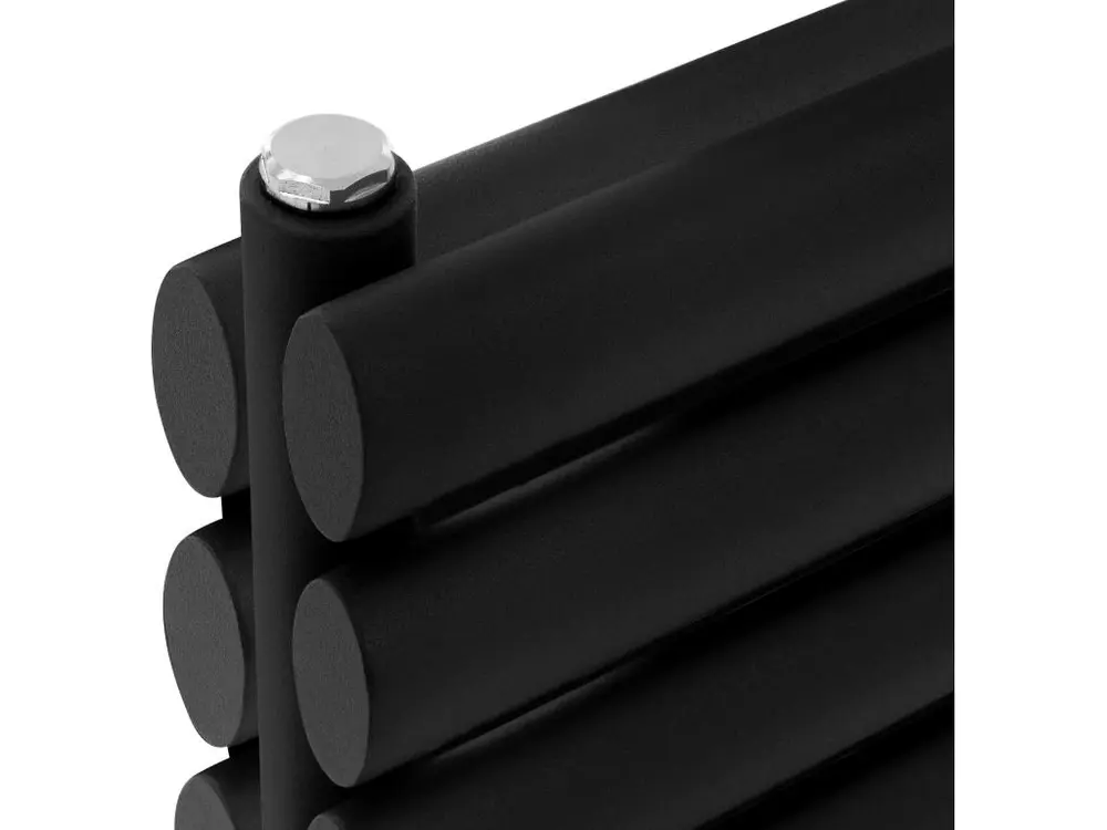 Radiateur noir mat ovale jumeau couche en acier raccord à gauche 1020 x 600 mm
