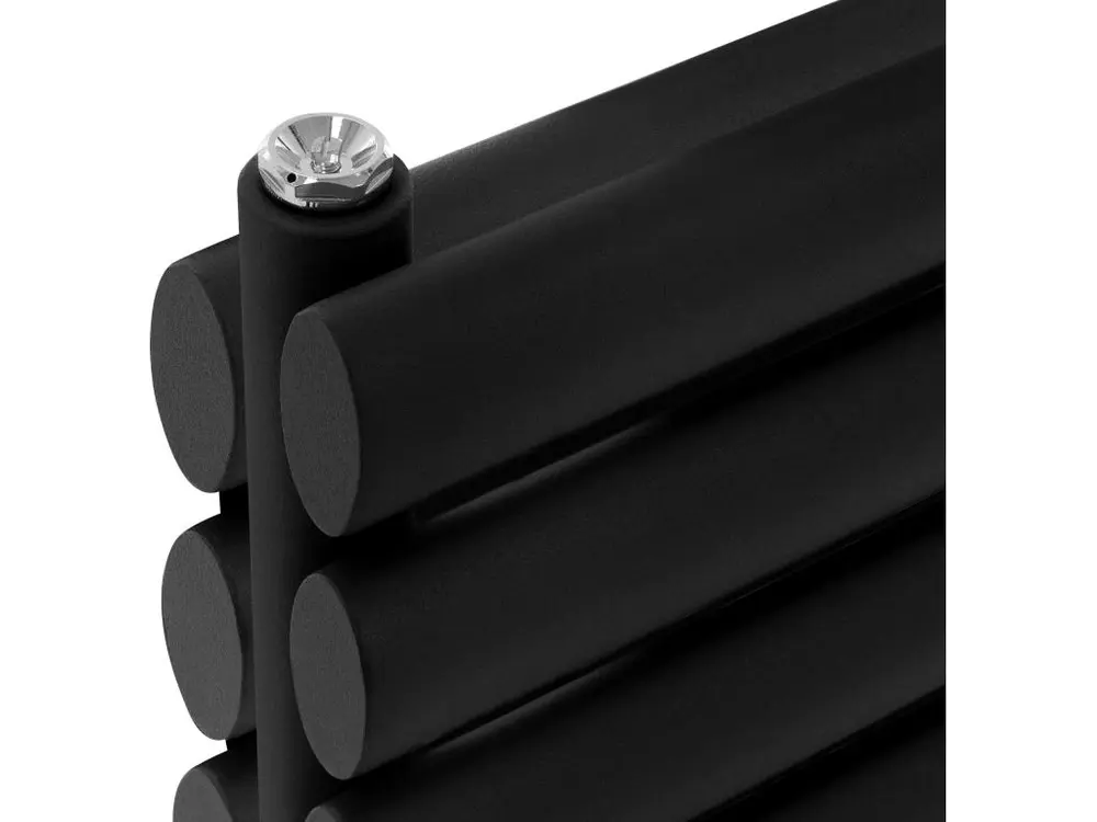 Radiateur noir mat ovale jumeau couche en acier raccord à gauche 1020 x 600 mm