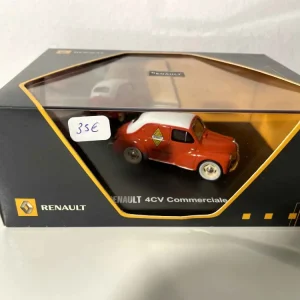 Renault 4 CV commerciale orange et toit blanc avec le logo Renault (coffret boite rectangle)