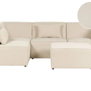 Right Hand 4 Seater Assemblable Jumbo Cord Corner Sofa Ottoman Beige LEMVIG