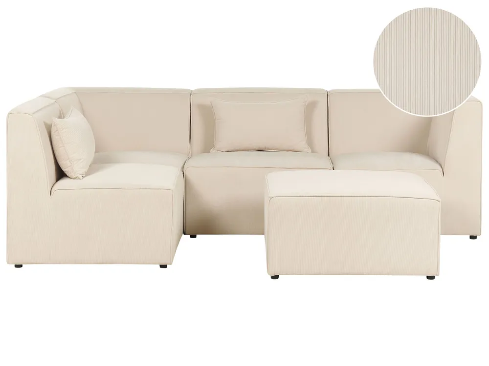 Right Hand 4 Seater Assemblable Jumbo Cord Corner Sofa Ottoman Beige LEMVIG