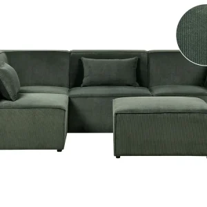 Right Hand 4 Seater Modular Jumbo Cord Corner Sofa Ottoman Dark Vert êt LEMVIG