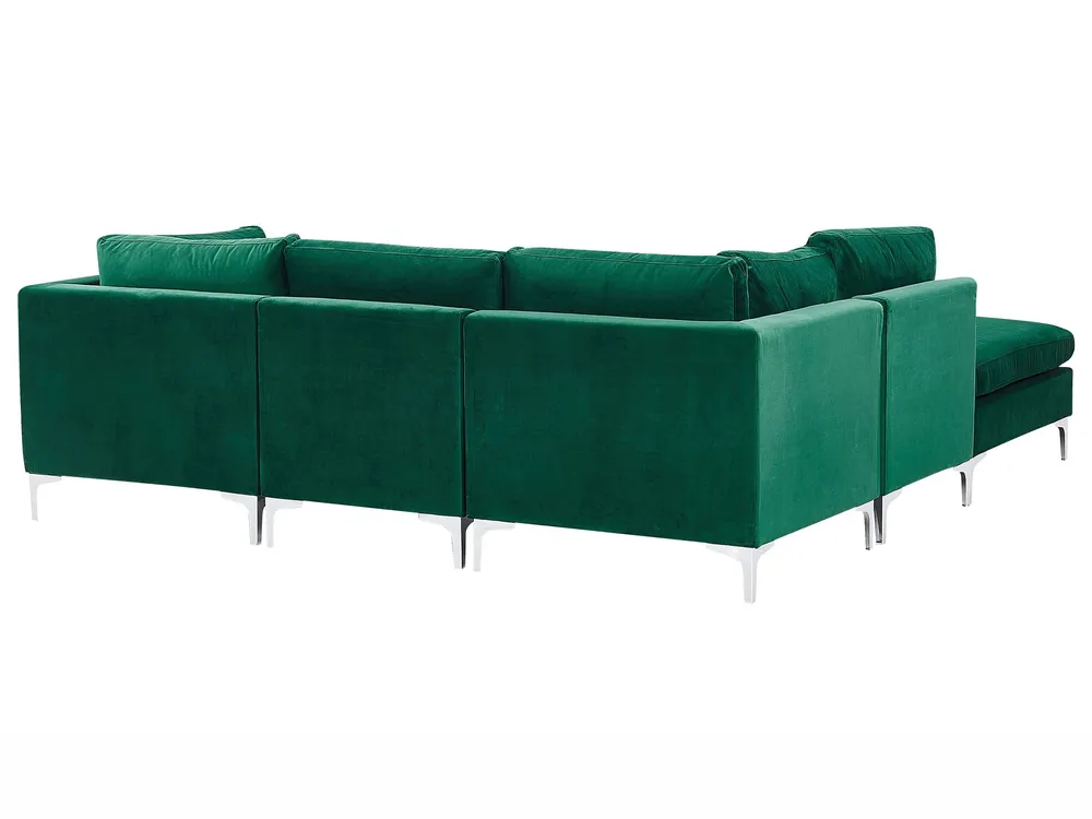 Right Hand 4 Seater Modular Velours Corner Sofa Ottoman Green EVJA