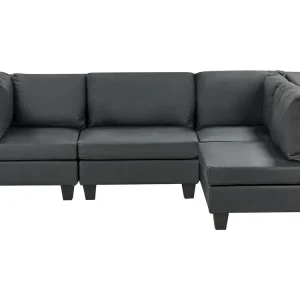 4 Seater Left Hand Combinable Faux Leather Corner Sofa Black UNSTAD