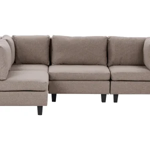 4 Seater Right Hand Configurable Fabric Corner Sofa Brown UNSTAD