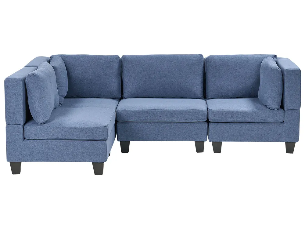 4 Seater Right Hand Configurable Fabric Corner Sofa Blue UNSTAD