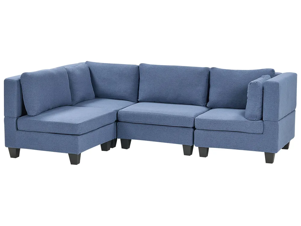 4 Seater Right Hand Configurable Fabric Corner Sofa Blue UNSTAD
