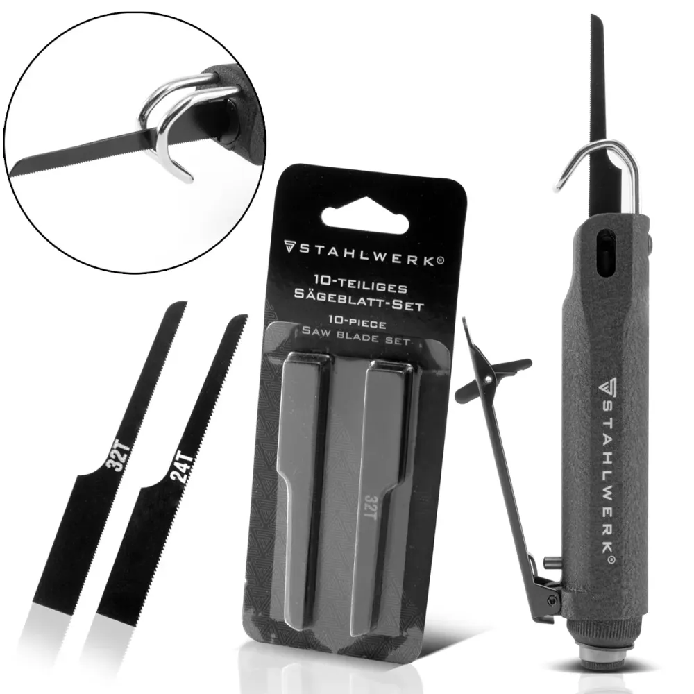 Steelworks DBS-900 ST Butures d'air comprimé professionnelles et scies à carrosserie avec 12 lames de scie pour découper e...