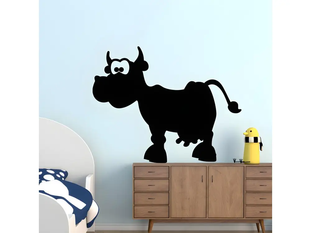Sticker ardoise tableau noir - stickers muraux adhésif effaçable - CARICATURE D'UNE VACHE - 40x55cm