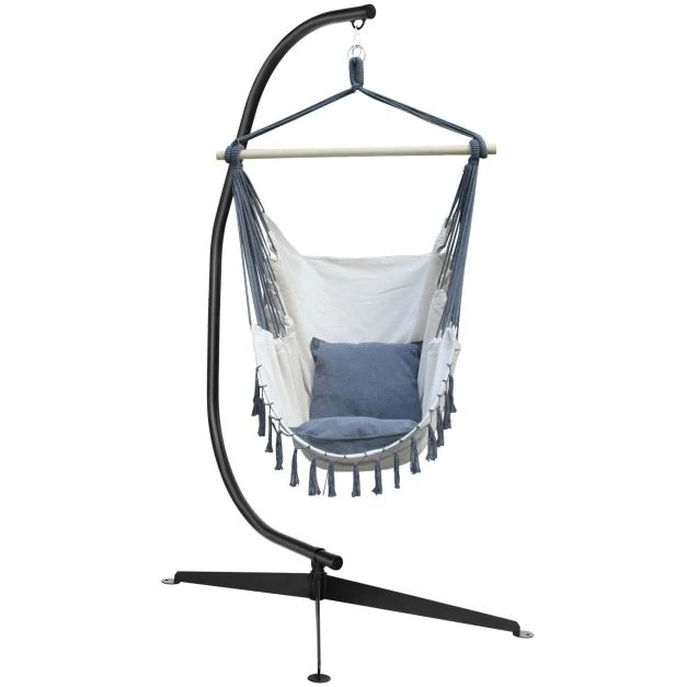 Support fauteuil suspendu de jardin charge max 150 kg hauteur 207 cm en acier base en croix forme de c intérieur/extérieur...