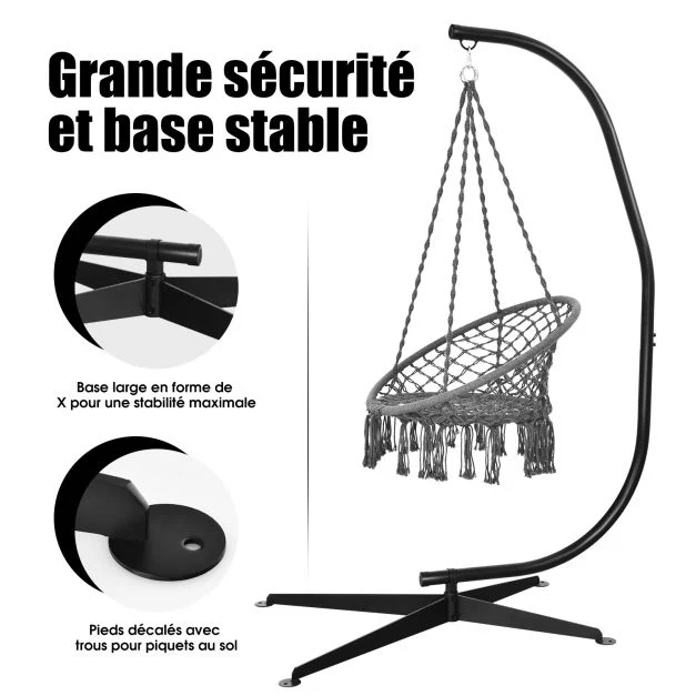 Support fauteuil suspendu de jardin charge max 150 kg hauteur 207 cm en acier base en croix forme de c intérieur/extérieur...