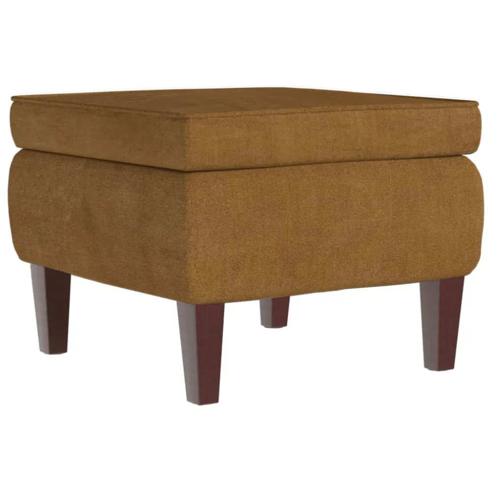 Tabouret assise repose-pieds design traditionnel avec pieds en bois assise en velours marron DEC026311