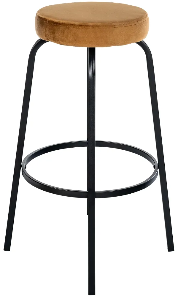 Tabouret de bar avec repose-pieds en velours marron évident piètement métallique noir mat à quatre pieds 10_0006024