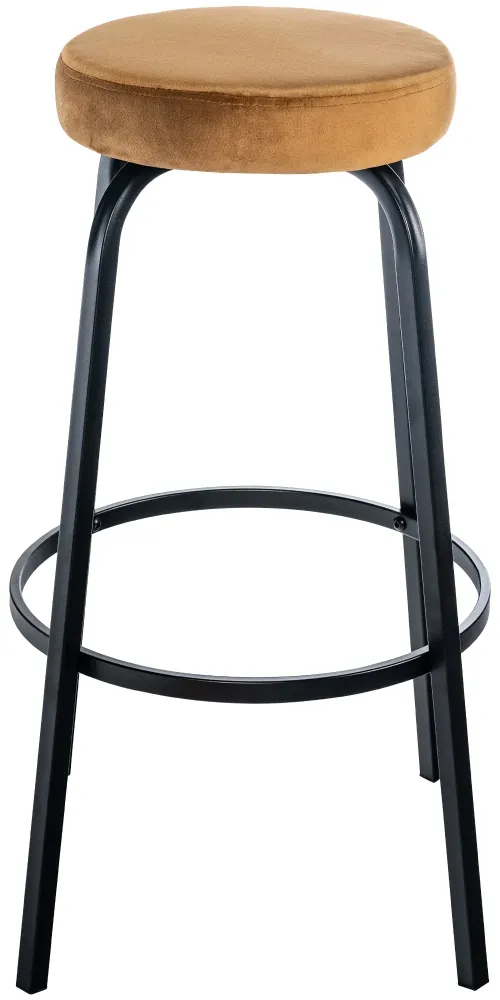 Tabouret de bar avec repose-pieds en velours marron évident piètement métallique noir mat à quatre pieds 10_0006024