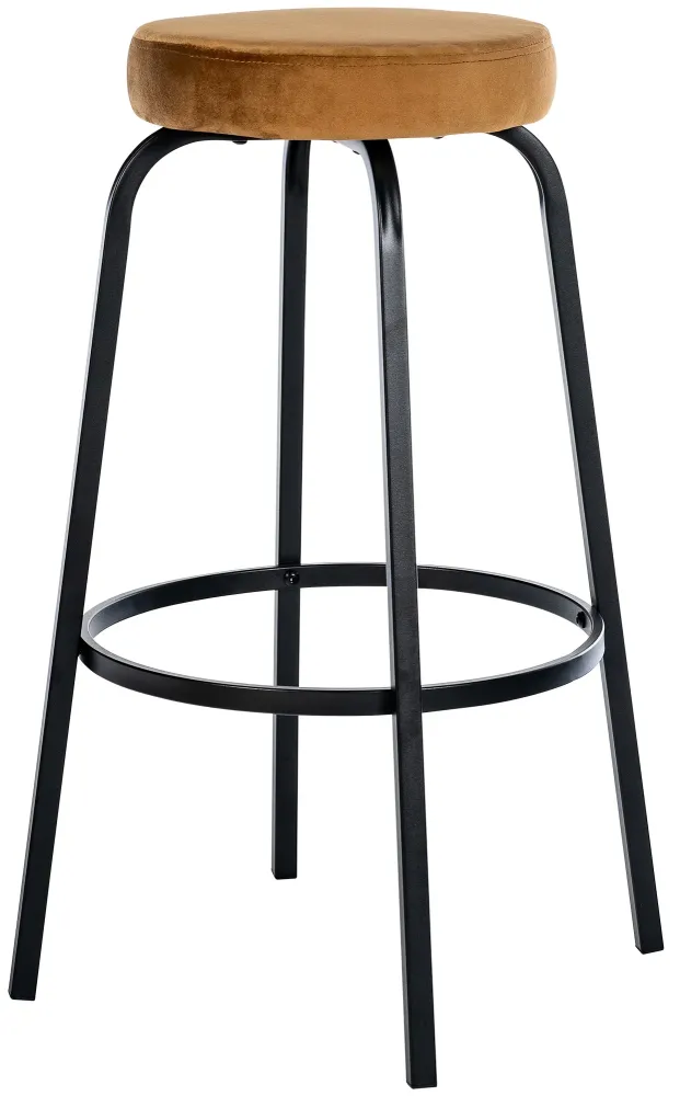 Tabouret de bar avec repose-pieds en velours marron évident piètement métallique noir mat à quatre pieds 10_0006024