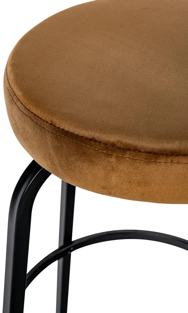 Tabouret de bar avec repose-pieds en velours marron évident piètement métallique noir mat à quatre pieds 10_0006024